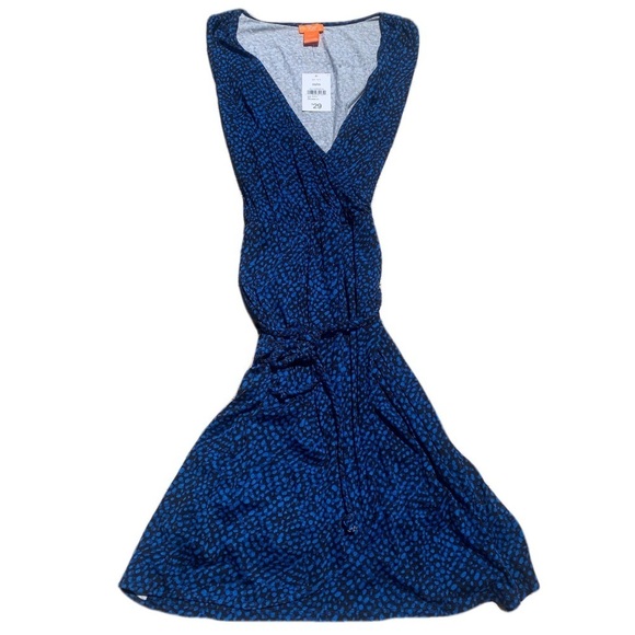 Joe Fresh Dresses & Skirts - 💜 Joe Fresh Blue Black Speckled Ruched V-Neck Sleeveless Dress Size M/M
